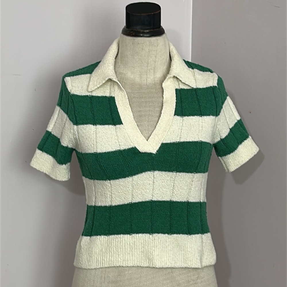 Mavi Green Stripe Polo Sweater XS